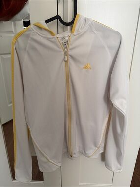 adidas White and Yellow Zip-Front Athletic Top